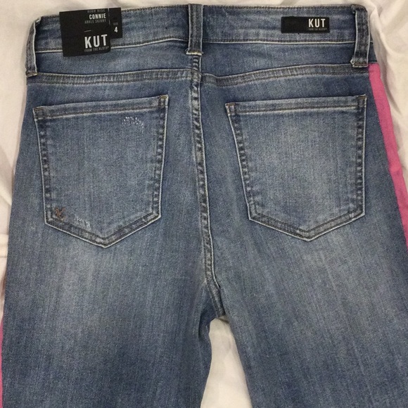 New Kut From The Cloth Pink Side Stripe High Rise Ankle Skinny Jeans Size 4 - Picture 9 of 14